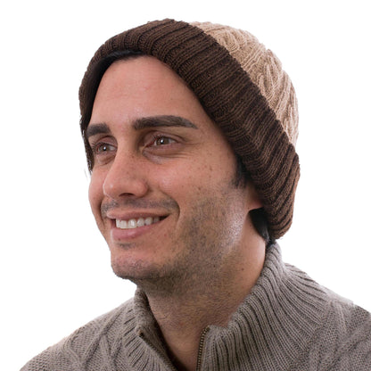 Warm and Comfy Peruvian Artisan Made 100% Alpaca Brown Reversible Cable Hat