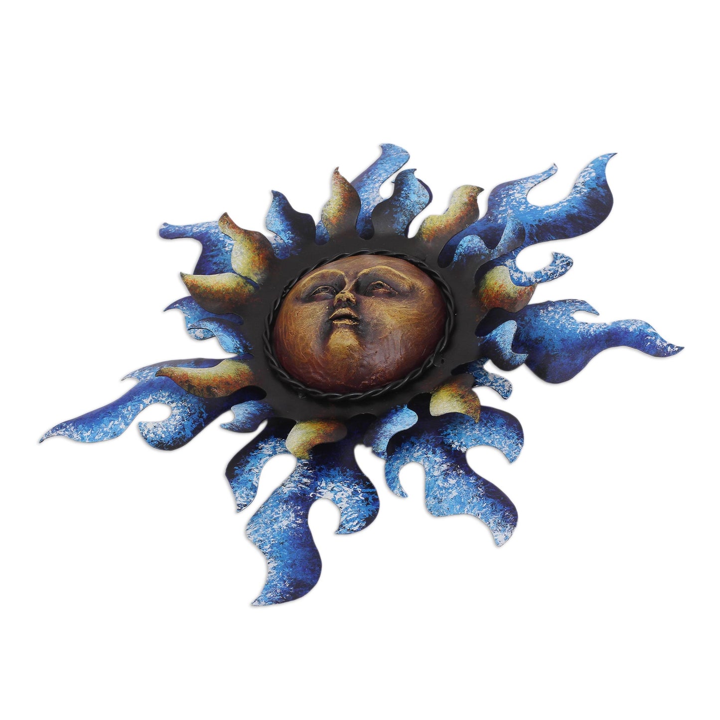 Radiant Star in Blue Sun Steel Wall Sculpture in Blue from Mexico