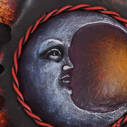 Beautiful Eclipse Crescent Moon Steel Wall Sculpture in Red from Mexico