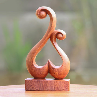 Lover's Bloom Hand Carved Suar Wood Abstract Heart Sculpture