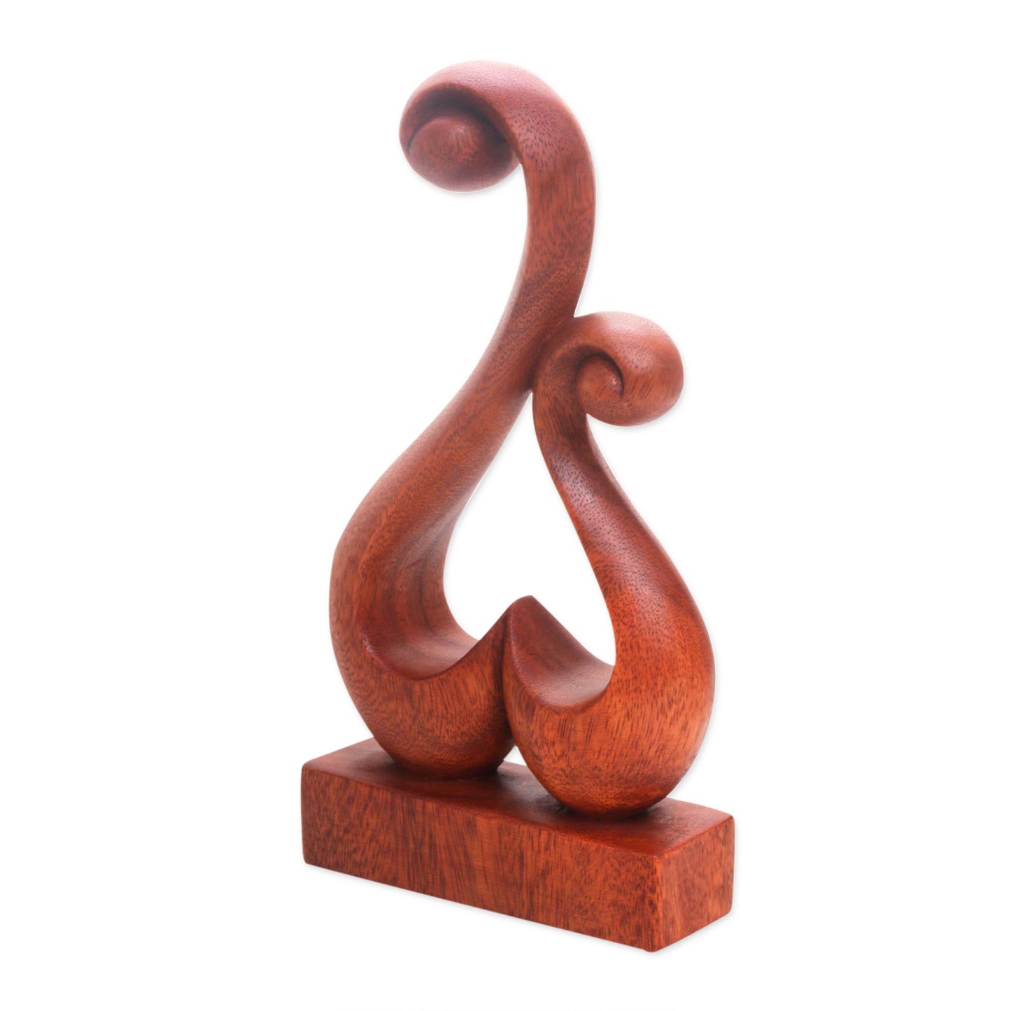 Lover's Bloom Hand Carved Suar Wood Abstract Heart Sculpture