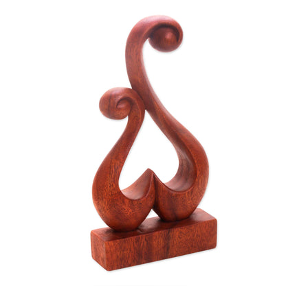 Lover's Bloom Hand Carved Suar Wood Abstract Heart Sculpture