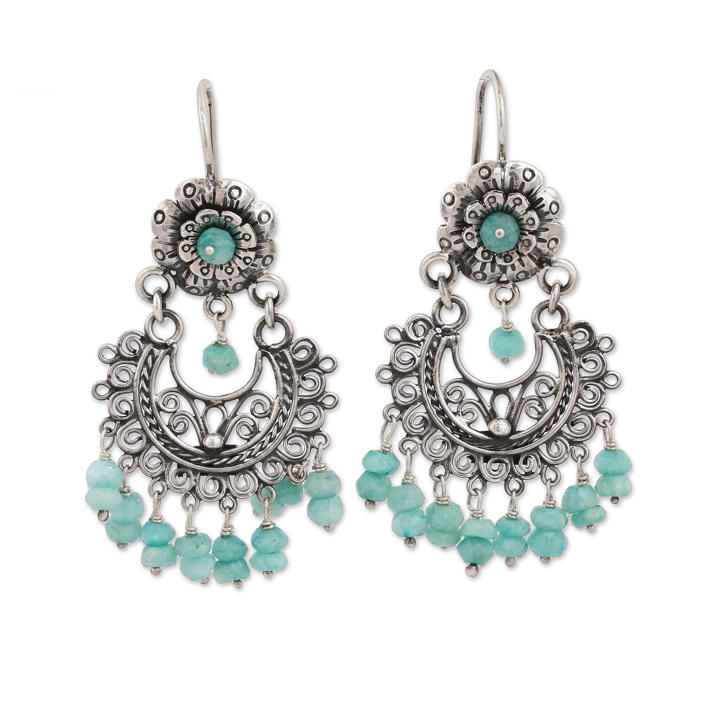 Blooming Elegance Floral Amazonite Chandelier Earrings from Mexico