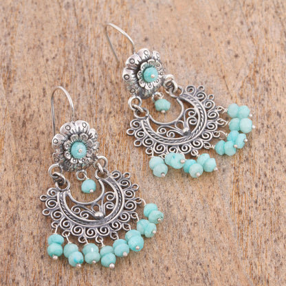 Blooming Elegance Floral Amazonite Chandelier Earrings from Mexico