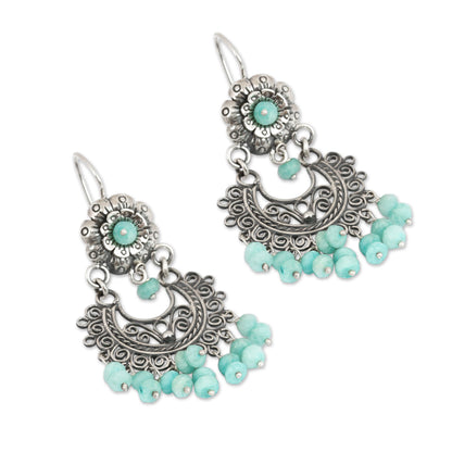 Blooming Elegance Floral Amazonite Chandelier Earrings from Mexico