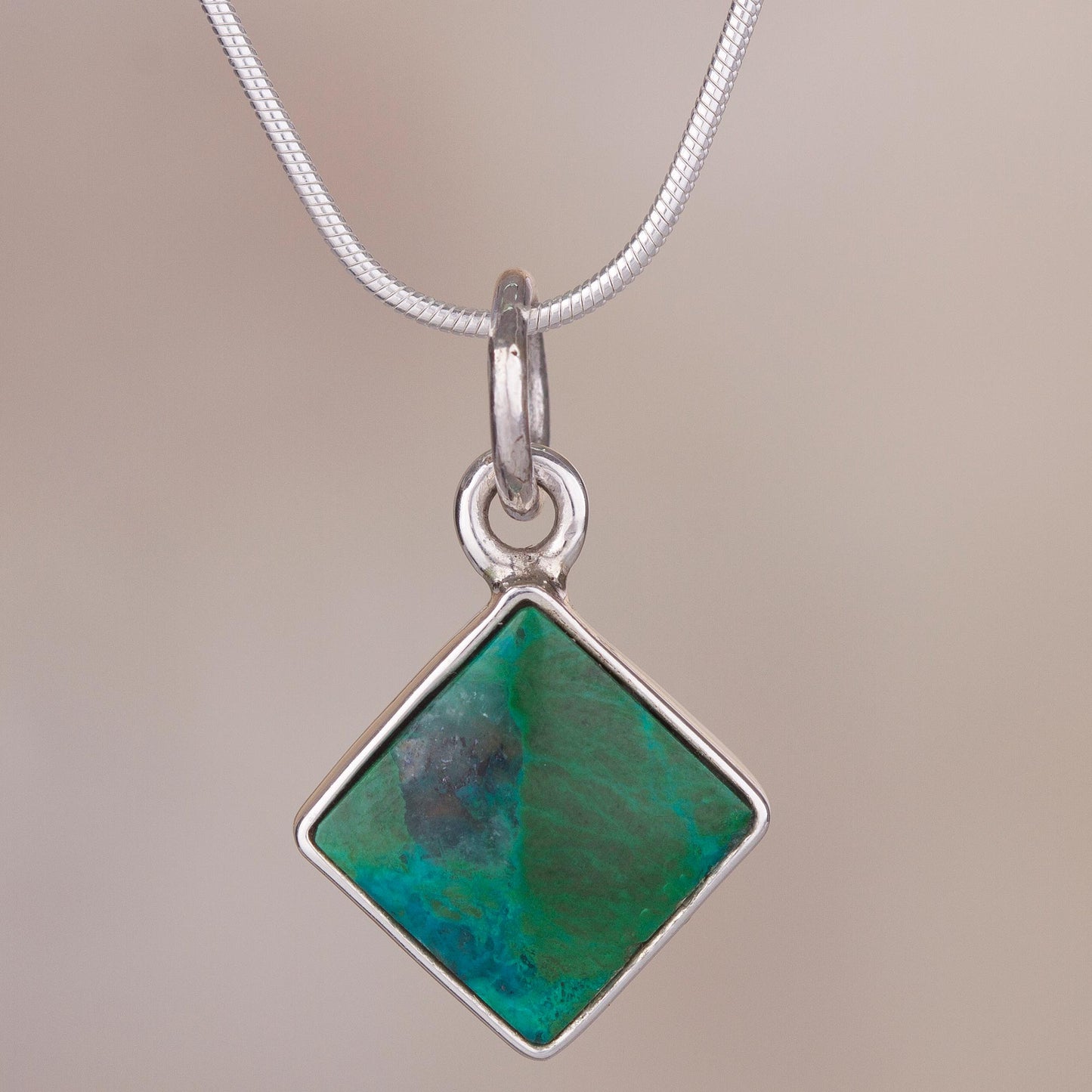 Evocative Color Chrysocolla and Silver Necklace Handcrafted in Peru