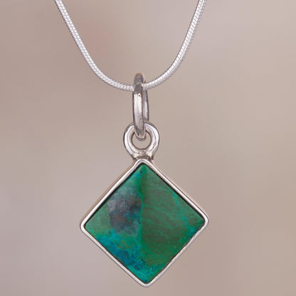 Evocative Color Chrysocolla and Silver Necklace Handcrafted in Peru