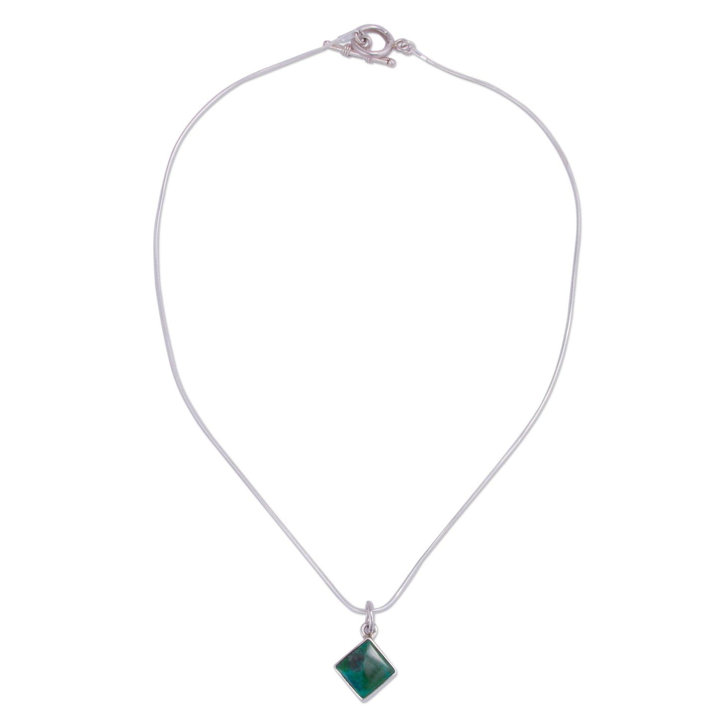 Evocative Color Chrysocolla and Silver Necklace Handcrafted in Peru