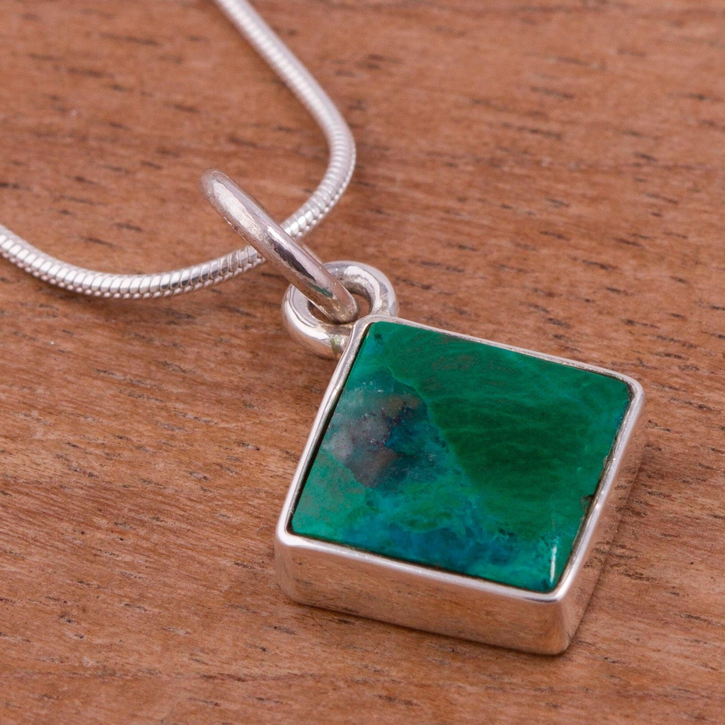 Evocative Color Chrysocolla and Silver Necklace Handcrafted in Peru