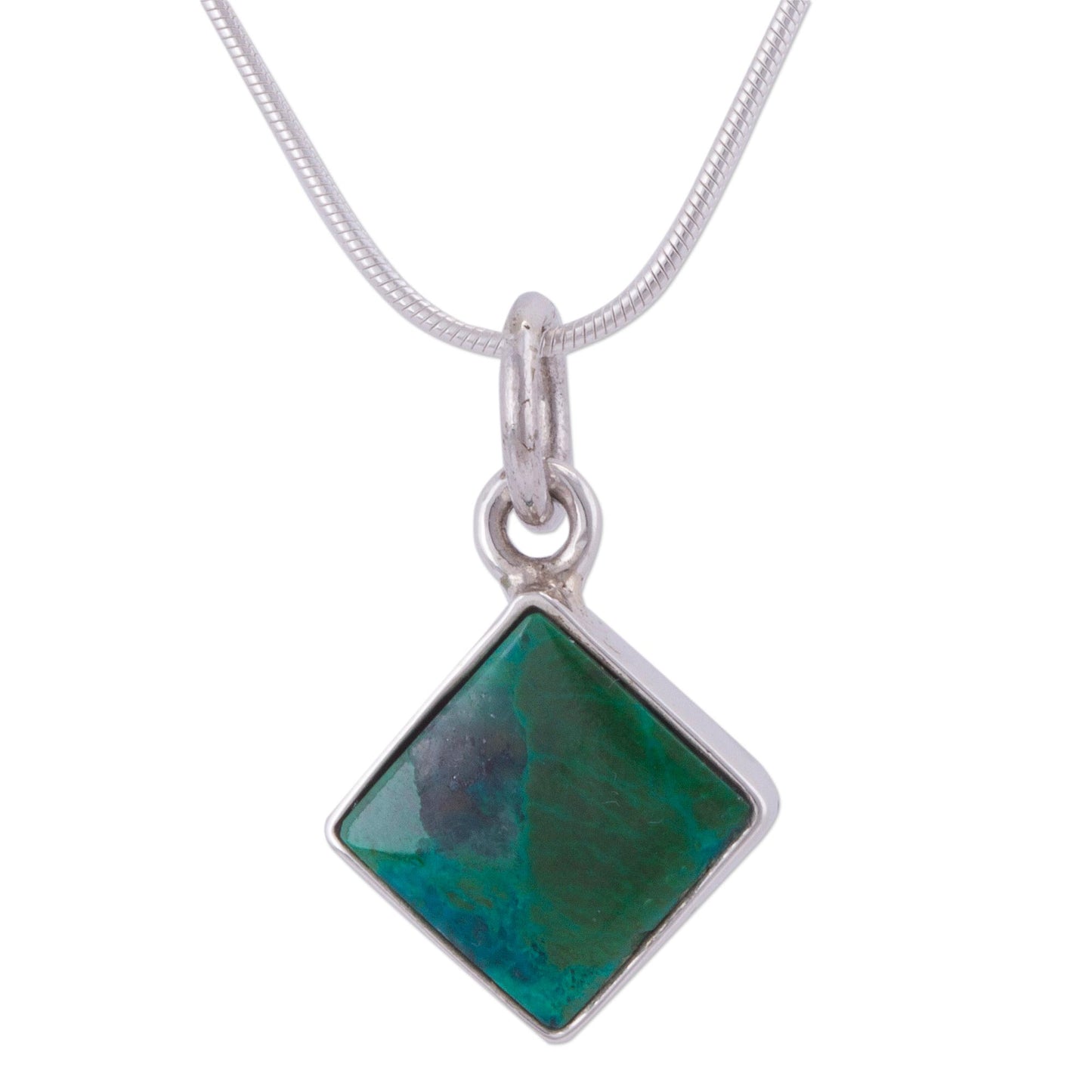 Evocative Color Chrysocolla and Silver Necklace Handcrafted in Peru