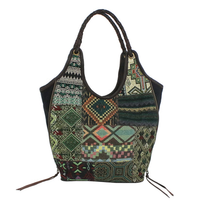 Gorgeous Geometry in Green Handmade Patchwork Geometric Cotton Blend Shoulder Bag