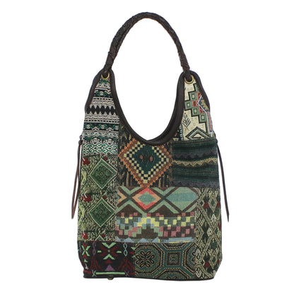 Gorgeous Geometry in Green Handmade Patchwork Geometric Cotton Blend Shoulder Bag