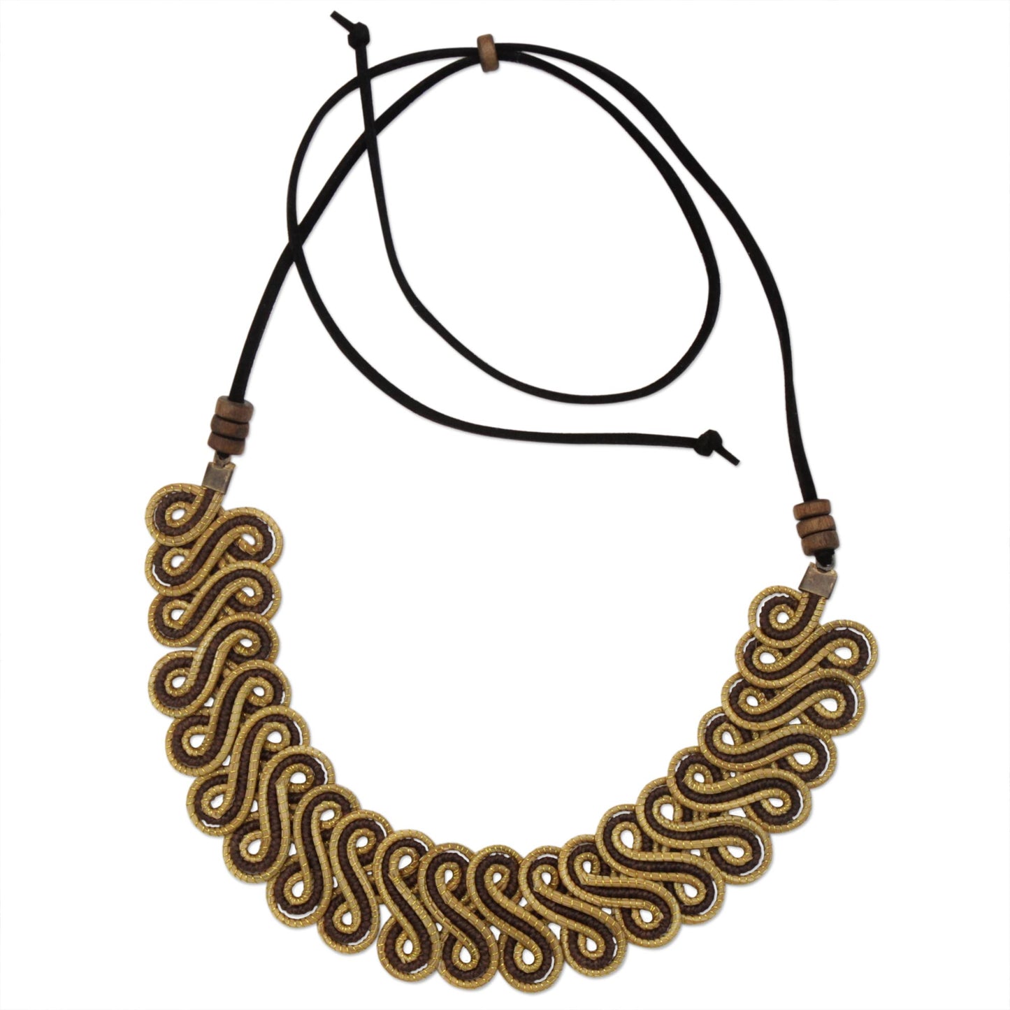 Winding Path Golden Grass Statement Necklace with Adjustable Cord