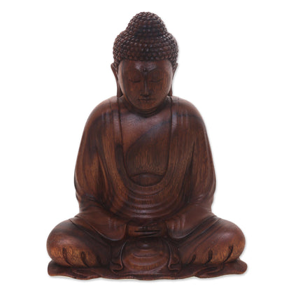 Serenity Buddha Hand Crafted Balinese Suar Wood Buddha Meditation Statuette