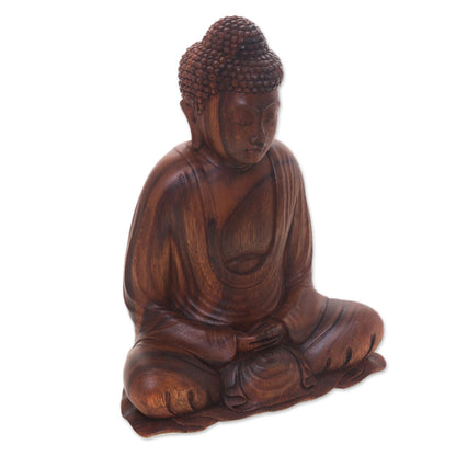 Serenity Buddha Hand Crafted Balinese Suar Wood Buddha Meditation Statuette