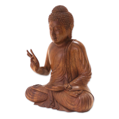 Buddha Peace Hand Crafted Balinese Suar Wood Buddha Meditation Statuette