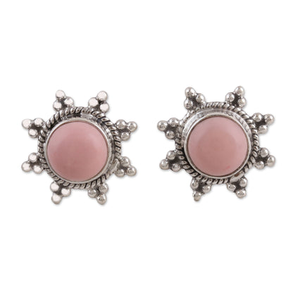 Starry-Eyed Star Shaped Pink Opal and Sterling Silver Button Earrings