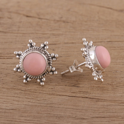 Starry-Eyed Star Shaped Pink Opal and Sterling Silver Button Earrings