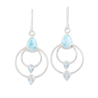 Sparkling Sky Blue Topaz and Larimar Dangle Earrings from India