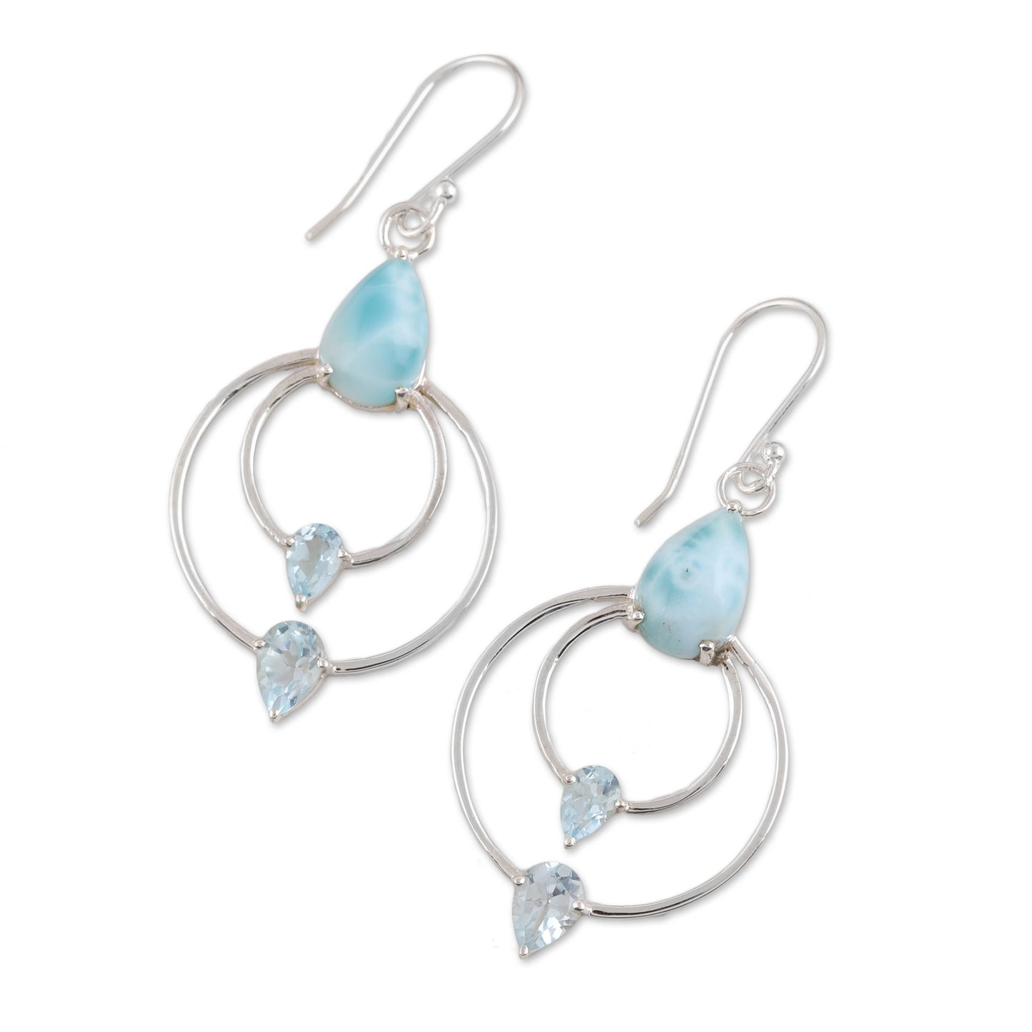 Sparkling Sky Blue Topaz and Larimar Dangle Earrings from India