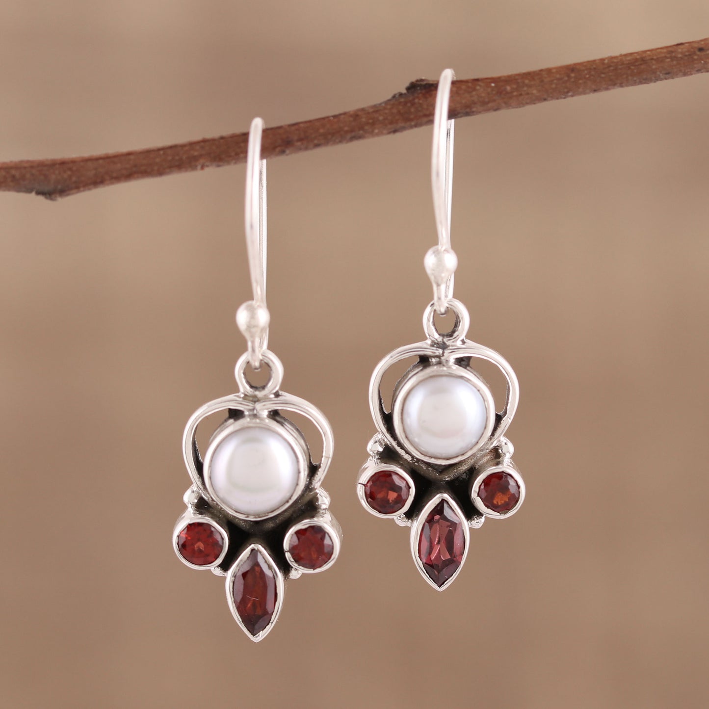 Eternal Joy Sterling Silver Garnet and Cultured Pearl Earrings