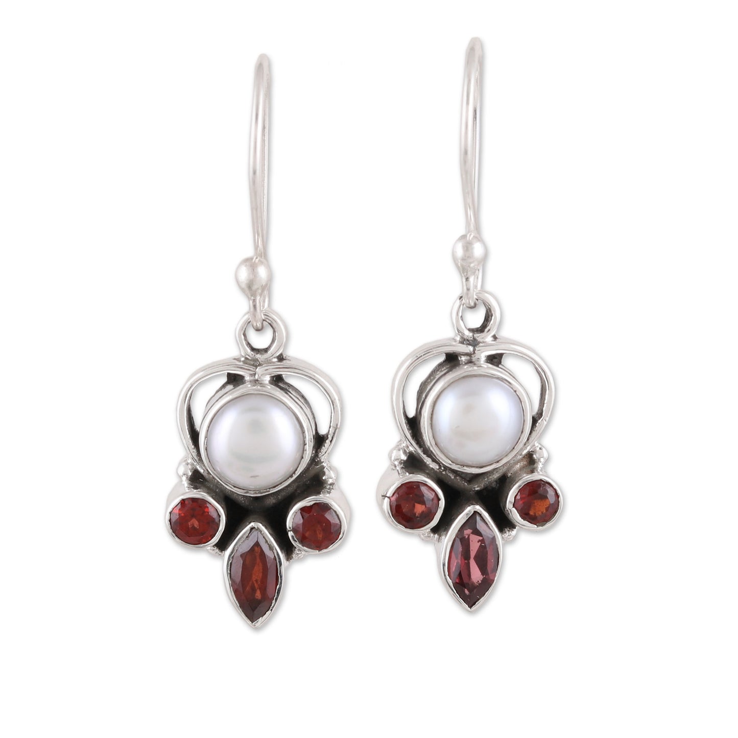 Eternal Joy Sterling Silver Garnet and Cultured Pearl Earrings