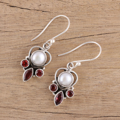 Eternal Joy Sterling Silver Garnet and Cultured Pearl Earrings