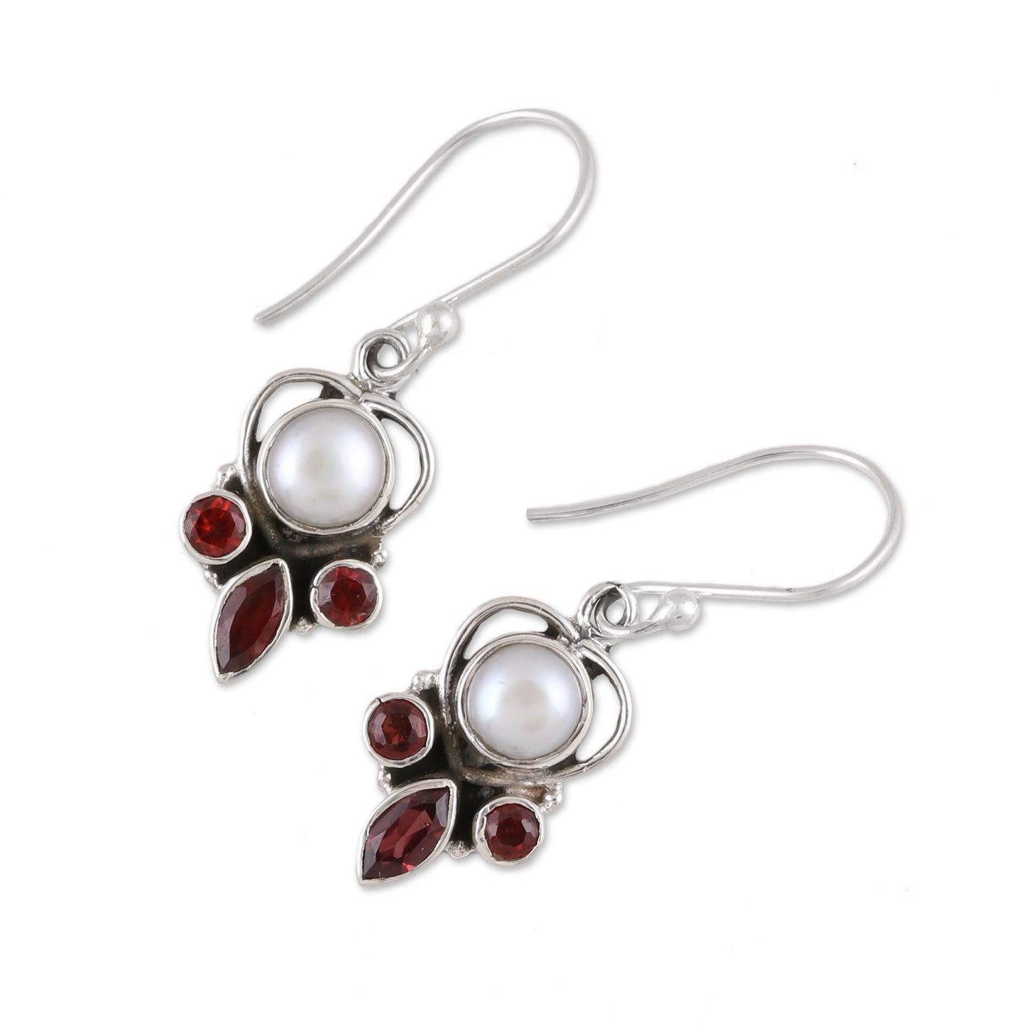 Eternal Joy Sterling Silver Garnet and Cultured Pearl Earrings