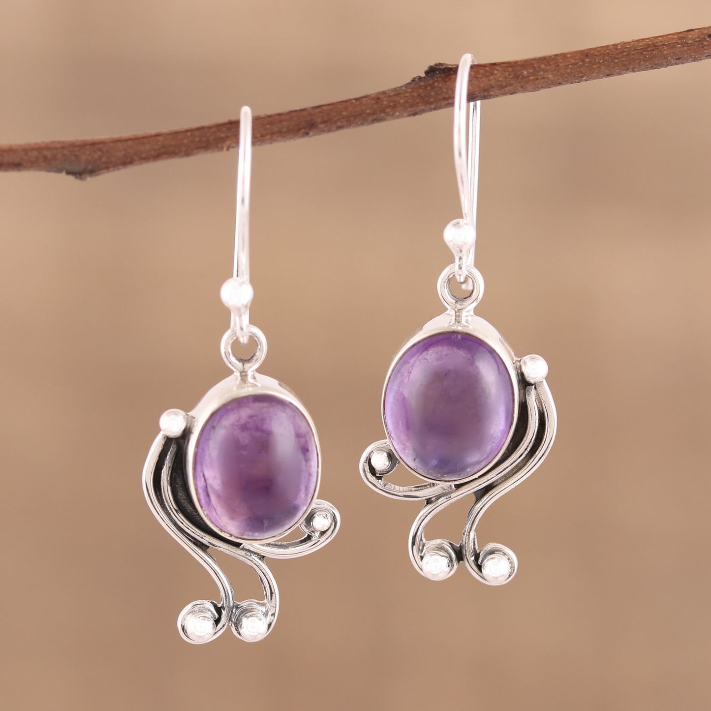 Pleasing Violet Handmade 925 Sterling Silver Amethyst Dangle Earrings