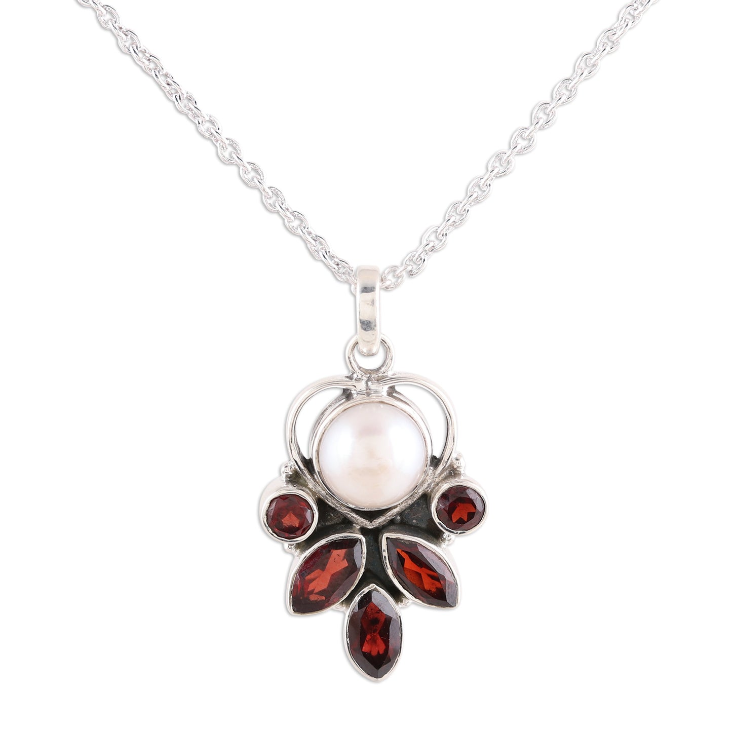 Eternal Ecstasy 925 Sterling Silver Faceted Red Garnet Pendant Necklace