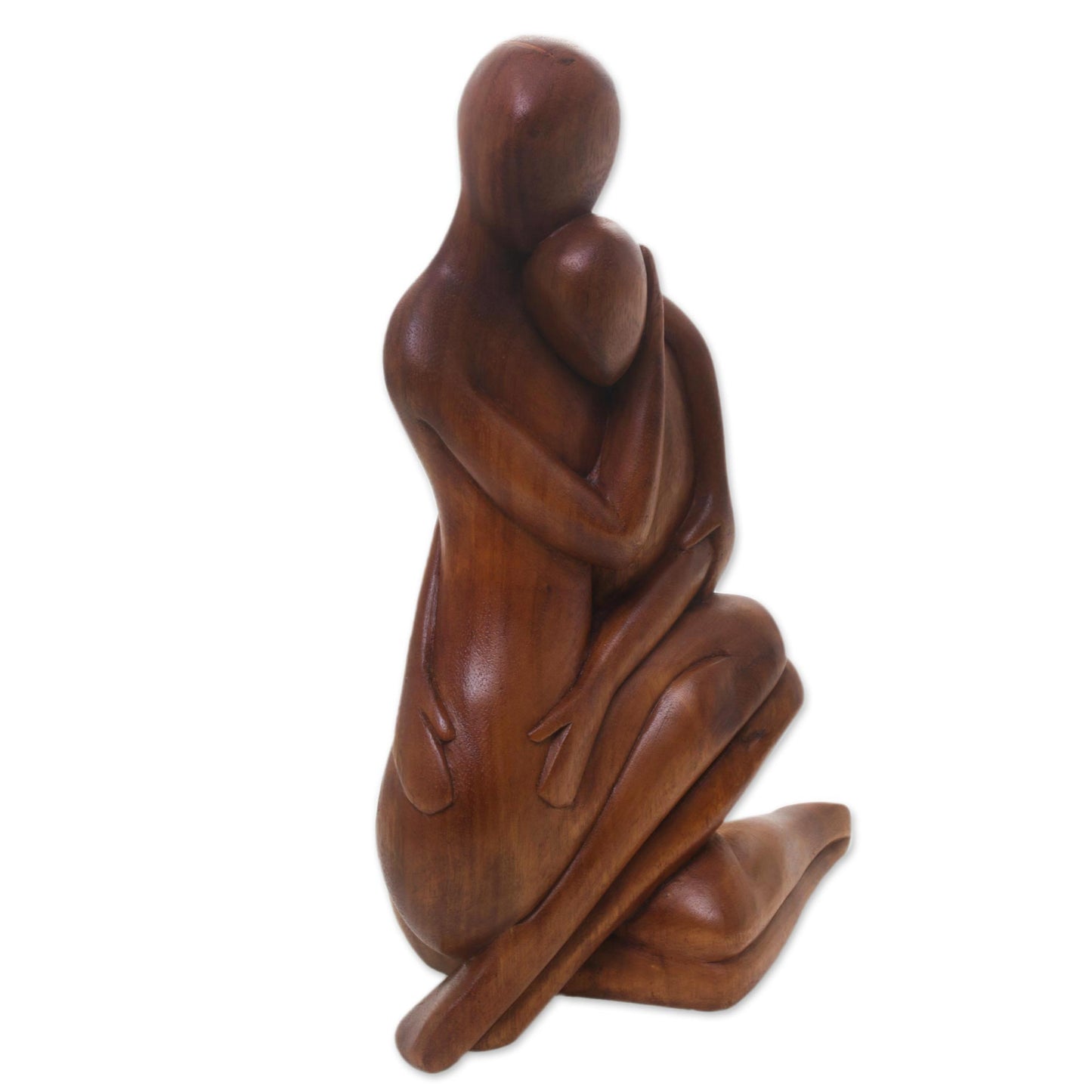 Mom's Love Never Ends Hand-Carved Romantic Suar Wood Sculpture from Bali