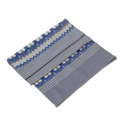 Striped Paths in Graphite Handwoven Striped Table Runner in Graphite from Guatemala