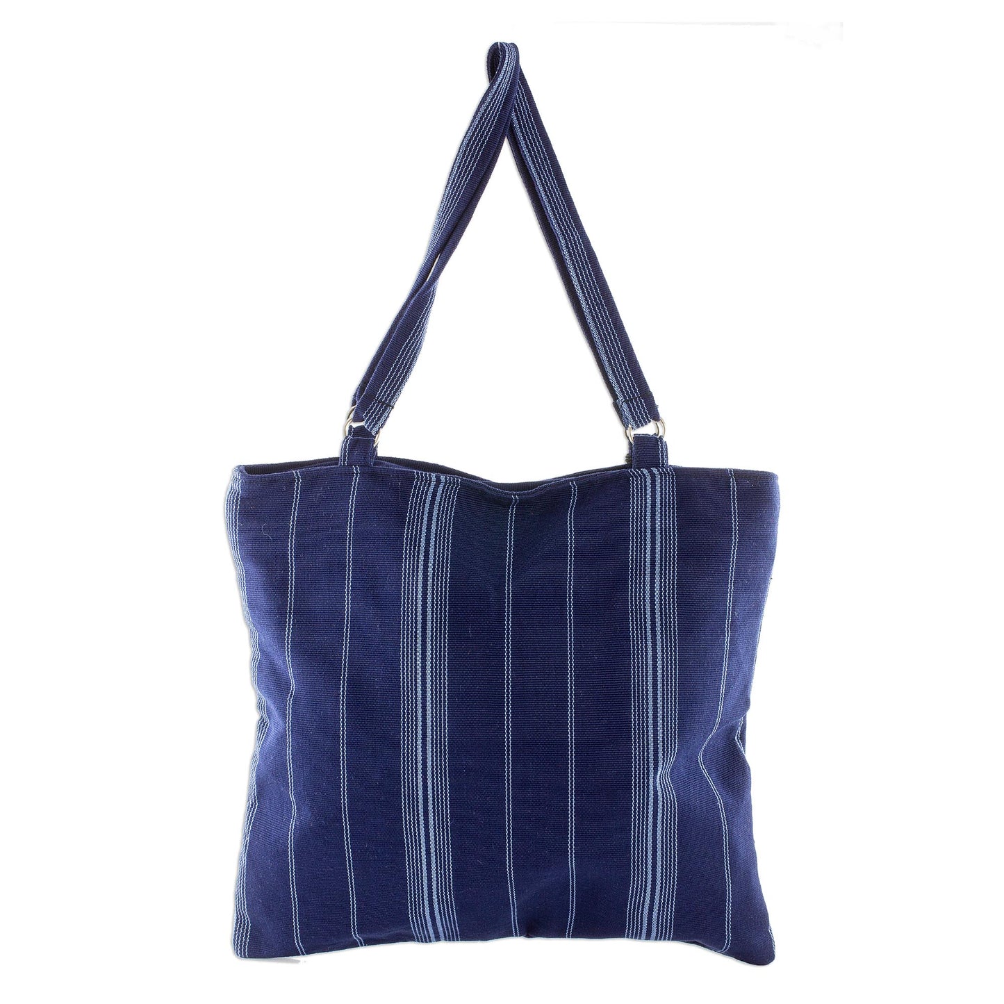 Tactic Stripes on Navy Handwoven Navy Blue Cotton Shoulder Bag from Guatemala