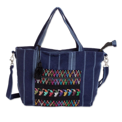 Tactic Stripes in Navy Handwoven Striped Cotton Tote in Navy from Guatemala