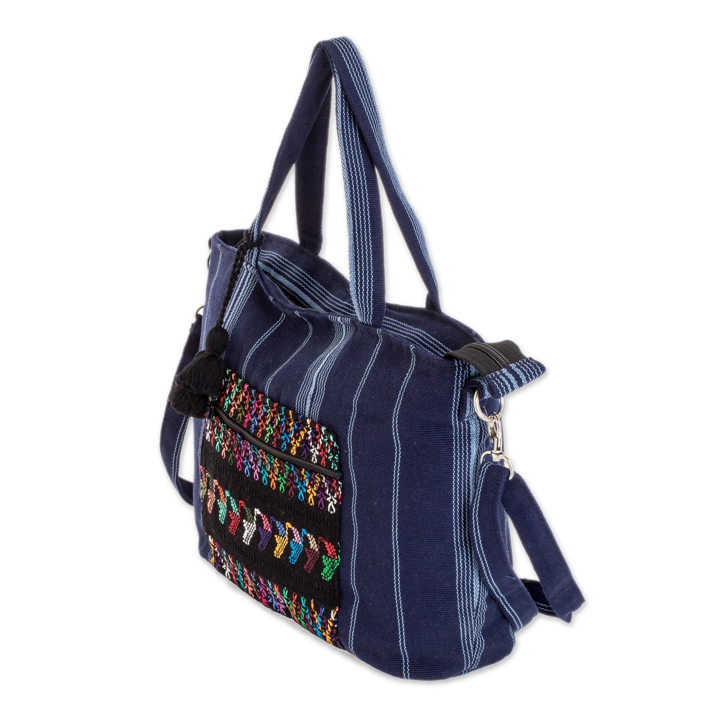 Tactic Stripes in Navy Handwoven Striped Cotton Tote in Navy from Guatemala