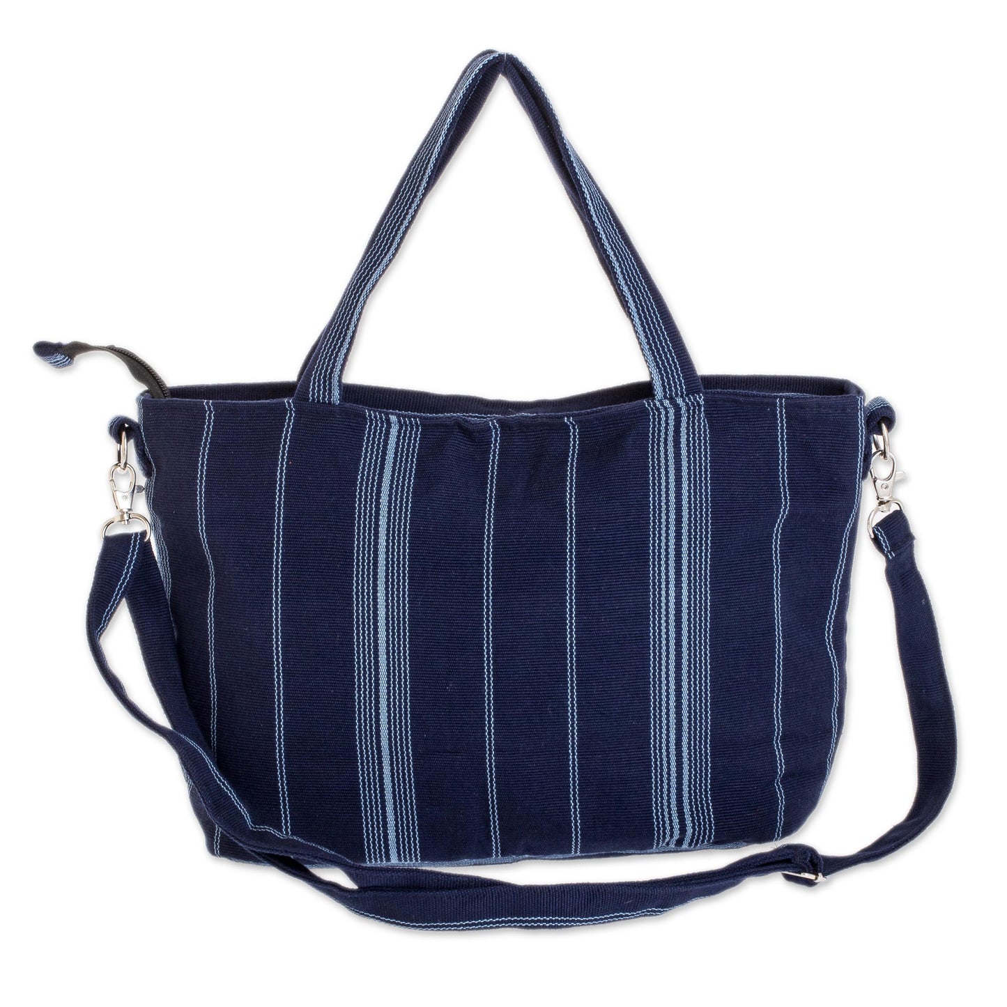 Tactic Stripes in Navy Handwoven Striped Cotton Tote in Navy from Guatemala