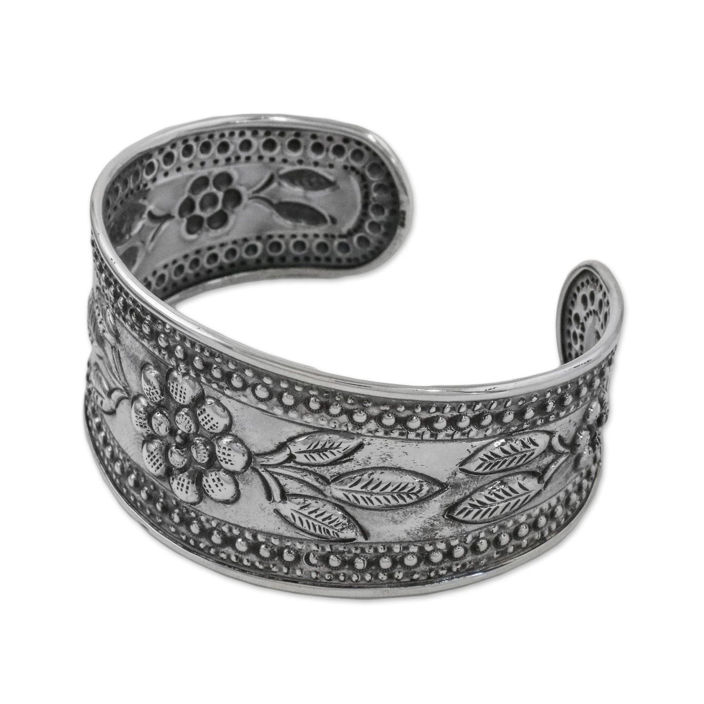 Pleasure in Paradise Handmade Sterling Silver Floral Cuff Bracelet from Thailand