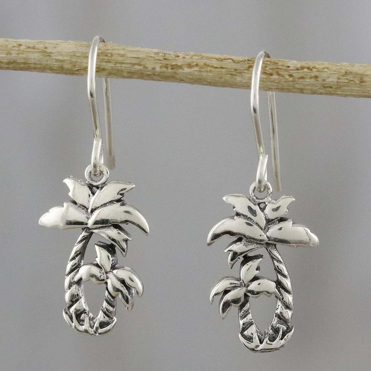 Paradise Palms Sterling Silver Twin Palm Dangle Earrings from Thailand