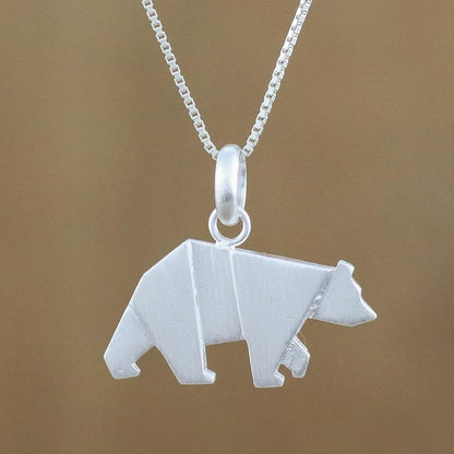 Origami Bear Bear Pendant Necklace in Sterling Silver