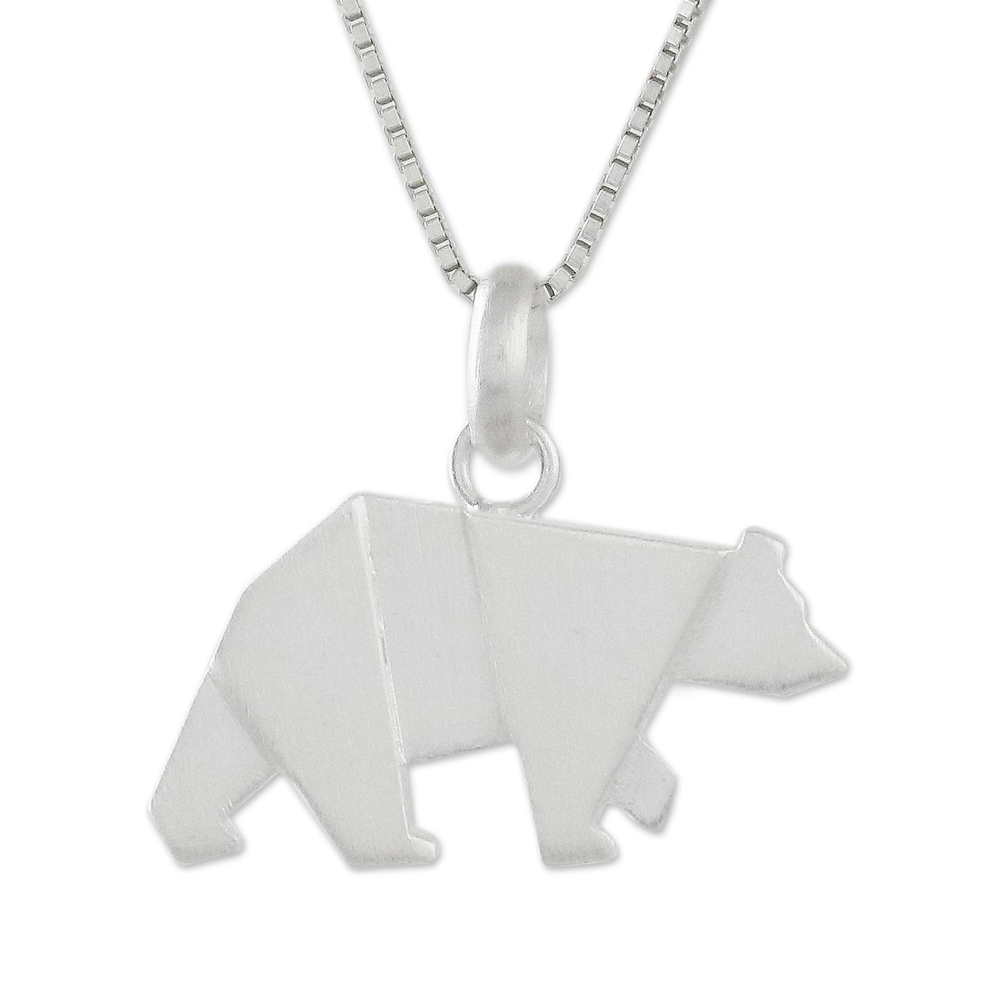 Origami Bear Bear Pendant Necklace in Sterling Silver