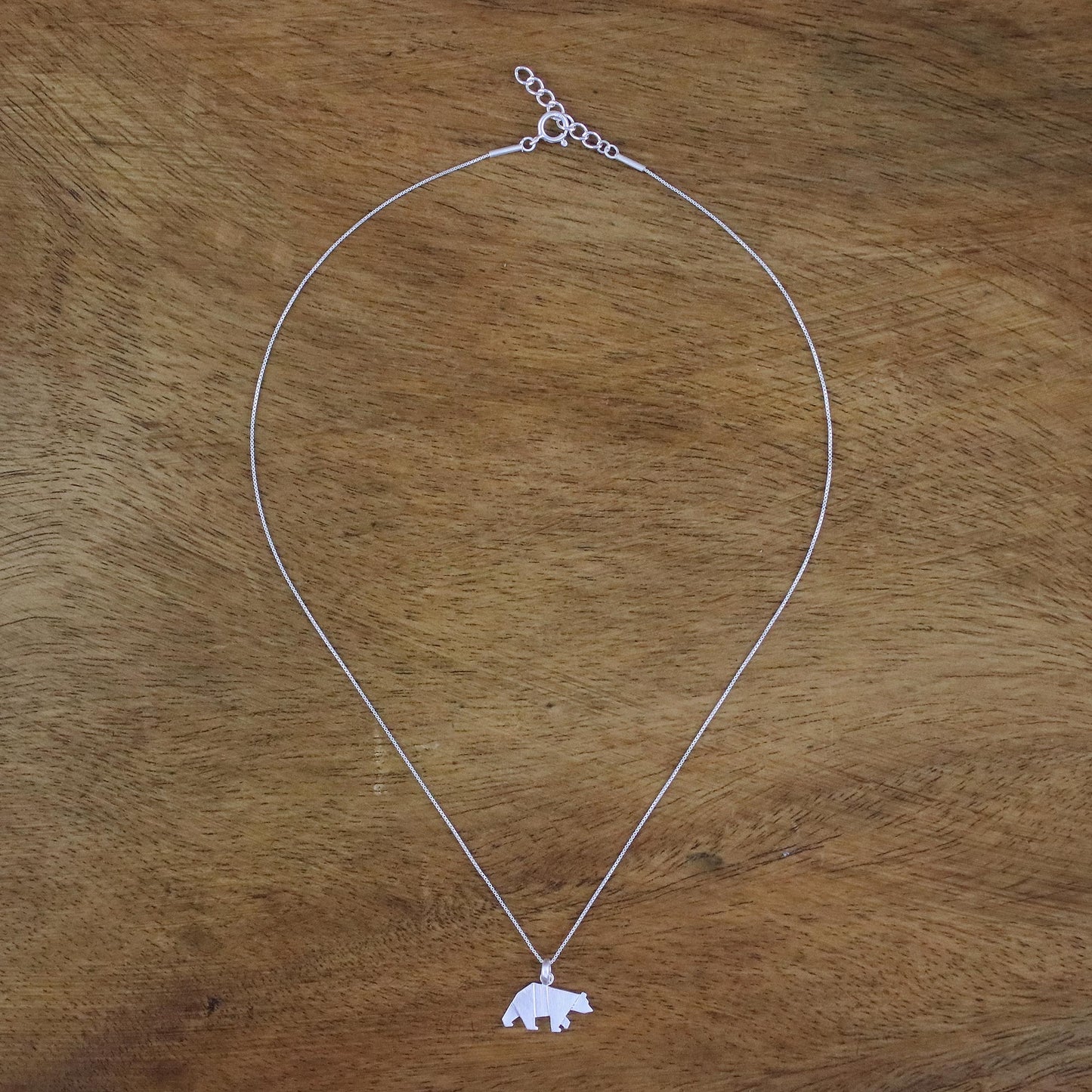 Origami Bear Bear Pendant Necklace in Sterling Silver