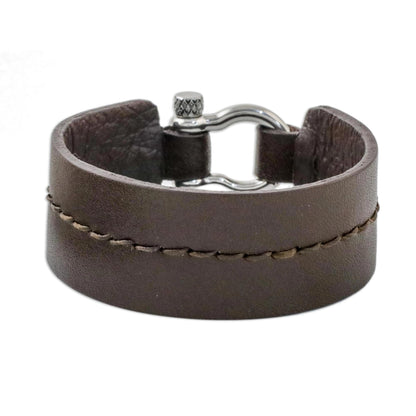 Rugged Femme Rugged Women's Brown Leather Bracelet with Shackle Clasp