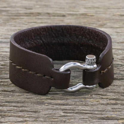 Rugged Femme Rugged Women's Brown Leather Bracelet with Shackle Clasp