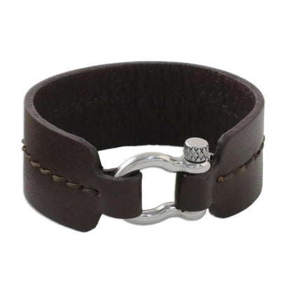 Rugged Femme Rugged Women's Brown Leather Bracelet with Shackle Clasp