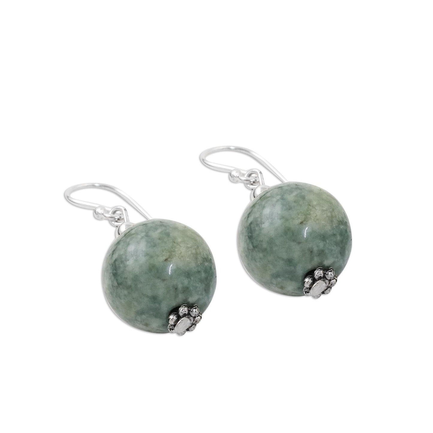 Touch of Jade Jade Bead and Sterling Silver Dangle Earrings from Thailand