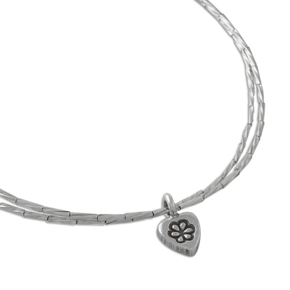 Heart and Charm Thai Karen Silver Beaded Bracelet with Heart Shaped Charm