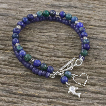 Dolphin Adventure Dolphin Themed Gemstone Bead Bracelet with 950 Silver