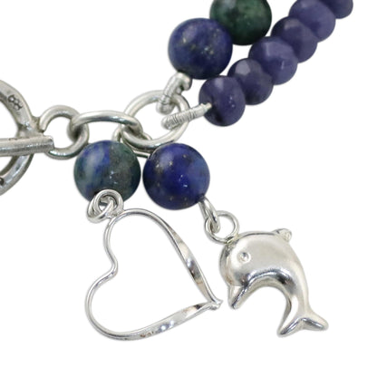 Dolphin Adventure Dolphin Themed Gemstone Bead Bracelet with 950 Silver