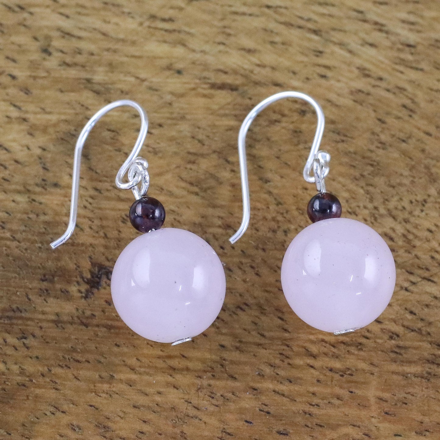 Sweet Candy Rose Quartz and Garnet Beaded Dangle Earrings