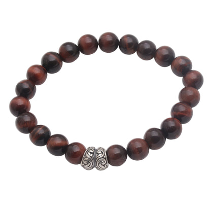 Full Circle in Maroon Tiger's Eye and Sterling Silver Beaded Stretch Bracelet